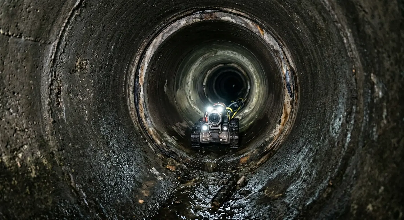 Robotic sewer camera inspecting pipe interior for Sewer Line Repair in Cranford